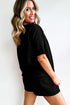 Solid Textured Waffle Knit Drawstring Casual Short Set