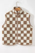 Casual Checkered Print Fleece Sherpa Collared Vest