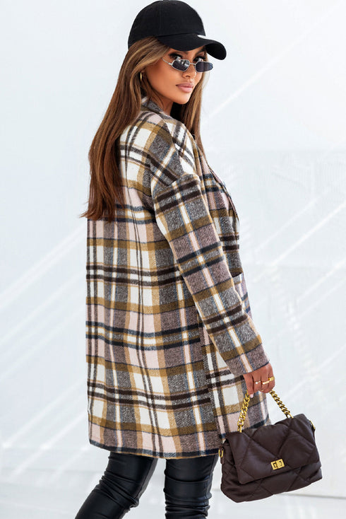 Modern Button Up Lapel Print Plaid Shacket