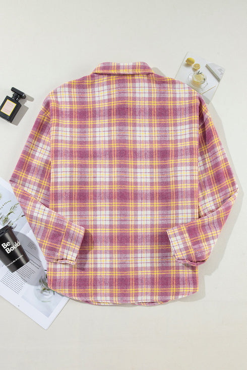 Casual Plaid Print Chest Pocket Long Sleeve Shacket