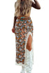 Cheetah Print Trim Split Long Western Skirt