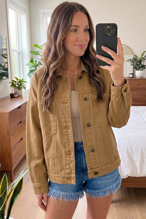 Metal Button Front Collared Long Sleeve Western Jacket