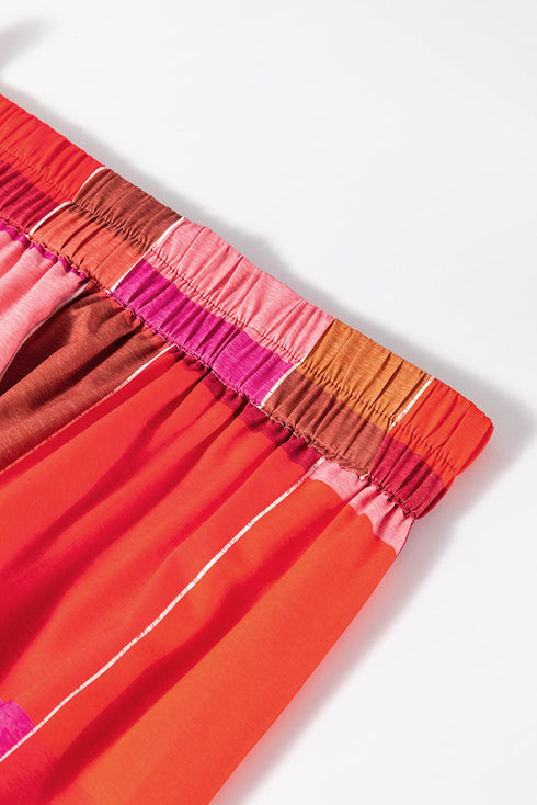 Bohemian Plaid Print Ruched High Waist Maxi Skirt