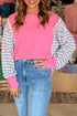 Striped Patchwork Relaxed Split Long Sleeve Top