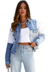 Casual Patchwork Distressed Frayed Hem Denim Jacket