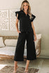 Textured Ruffle Sleeve Top Wide Leg Pant Set