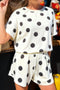 Polka Dot Print Loose Tee Drawstring Waist Short Sets