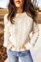Drop Shoulder Round Neck Cable Knit Sweater