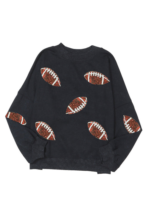 Sequin Football Patch Mineral Wash Pullover Sweatshirt