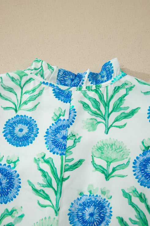 Floral Half Button Frill Sleeve Dress