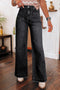 High Rise Wide Leg Pocketed Stretch Denim Jeans