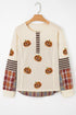Sequined Pumpkin Face Patched Henley Waffle Tee