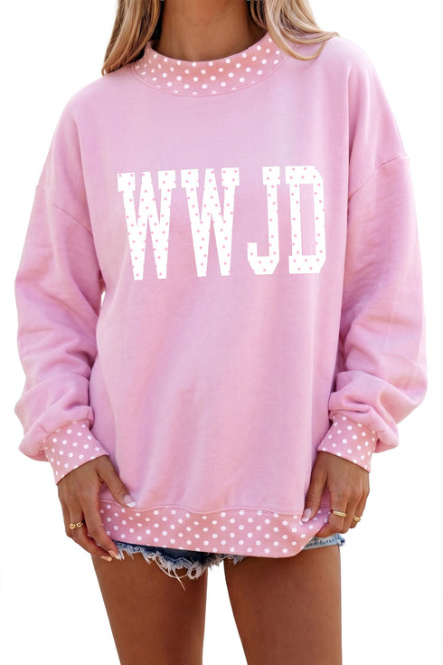 Polka Dot Letter Print Mock Neck Pullover Sweatshirt