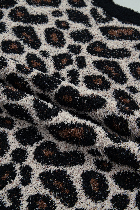 Leopard Star Pattern Round Neck Long Sleeve Sweater