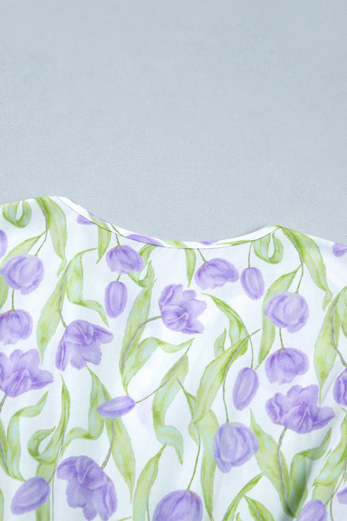 Tulip Floral Print Contrast Trim A Line Midi Dress