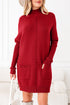 Cozy Mock Neck Ribbed Cuff Pocket Sweater Dress