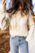 Drop Shoulder Round Neck Cable Knit Sweater