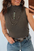 Western Ribbed Knit High Neck Slim Fit Sweater Vest