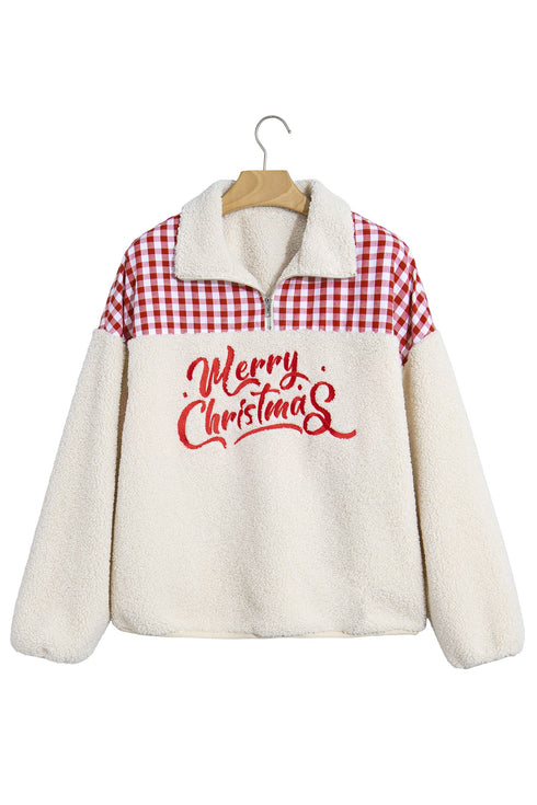 Plaid Patchwork Baggy Silhouette Plush Sherpa Sweatshirt