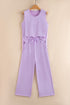 Casual Mineral Wash Drawstring Wide Leg Pant Set