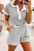 Preppy Striped Half Button Top And Short Set