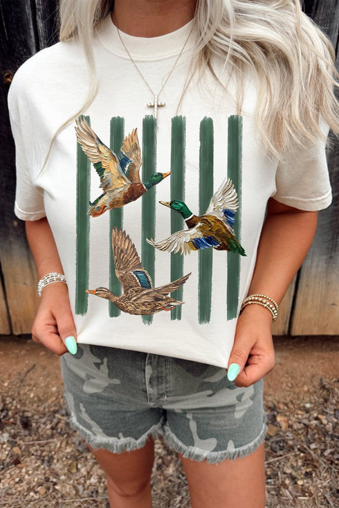 Western Mallard Stripes Printed Graphic Round Neck Tee