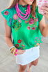 Celebration Floral Print Smocked Neck Flutter Sleeve Blouse
