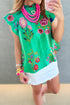 Celebration Floral Print Smocked Neck Flutter Sleeve Blouse