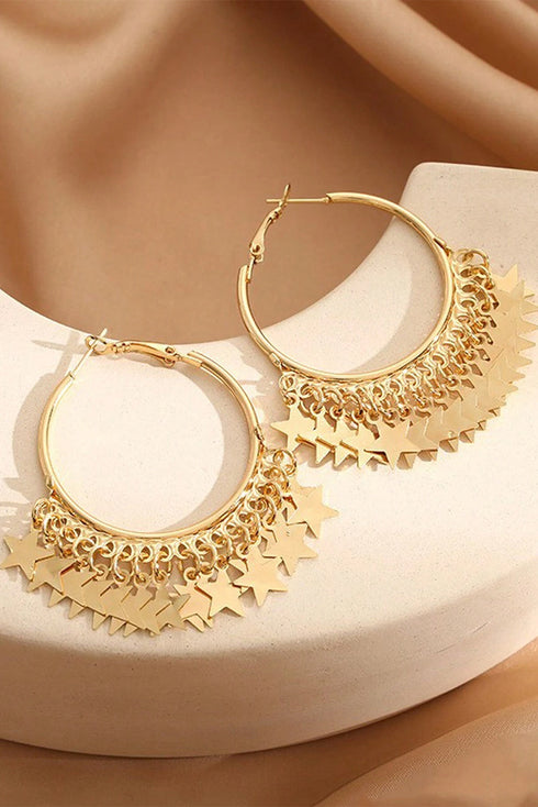 Celestial Star Charm Alloy Statement Hoop Earrings