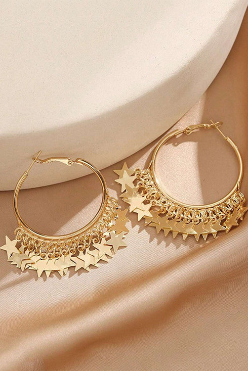Celestial Star Charm Alloy Statement Hoop Earrings