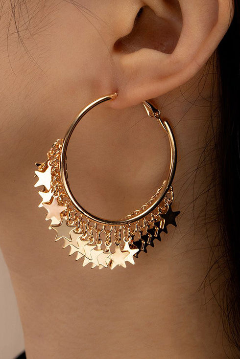 Celestial Star Charm Alloy Statement Hoop Earrings
