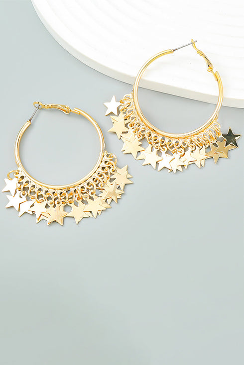 Celestial Star Charm Alloy Statement Hoop Earrings