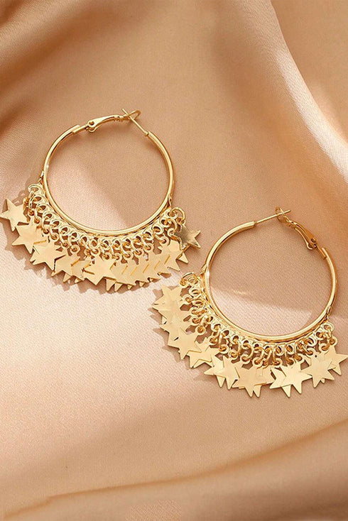 Celestial Star Charm Alloy Statement Hoop Earrings