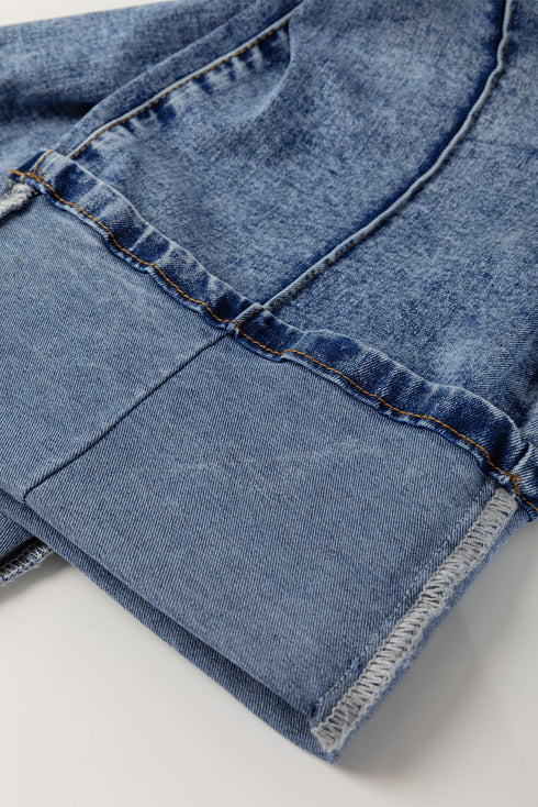 Center Seam Cuffed Hem Straight High Waist Denim Jeans