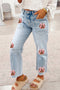 Sequined Pumpkin Patchwork Ankle Length Graphic Jeans