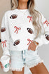Polyester Sequin Rugby Bow Graphic Pullover Sweatshirt