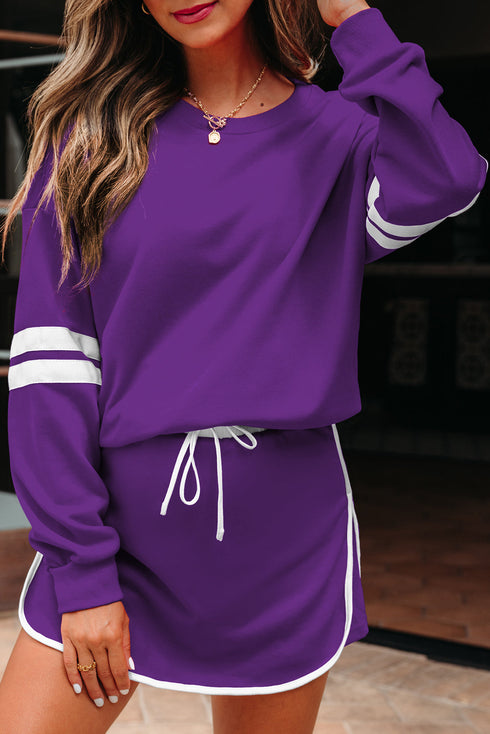 Varsity Stripe Contrast Trim Pullover Skort Two Piece Dress