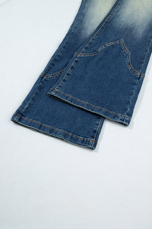 Pocket Detail Flare Leg Silhouette Denim Jeans