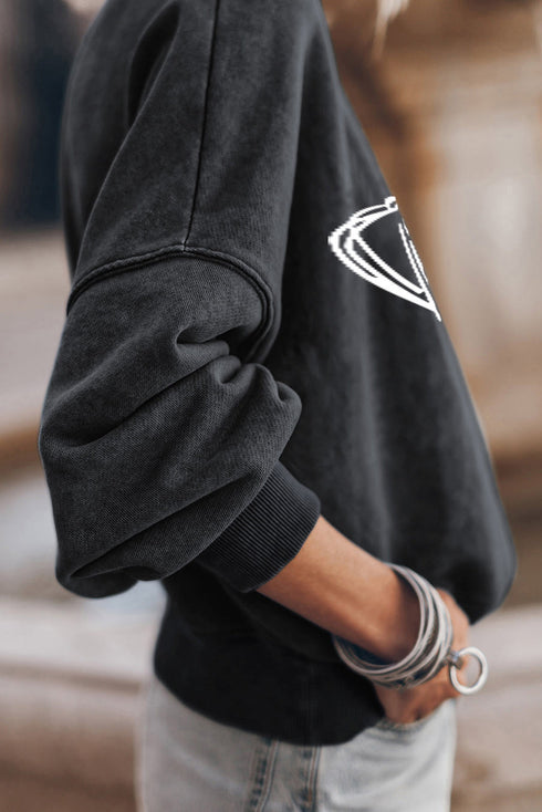 Distressed Finish Football Graphic Oversized Pullover Sweatshirt