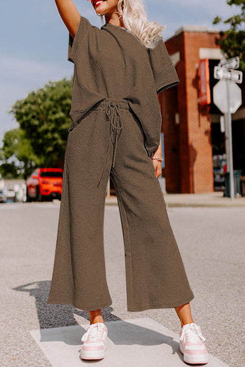 Textured Solid Loose Fit Wide Leg Pant Set