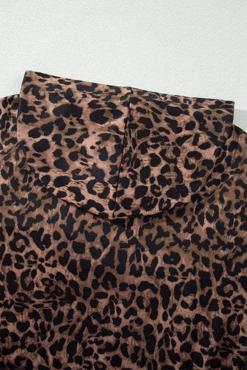Leopard Print Striped Long Sleeve Top Pant Set