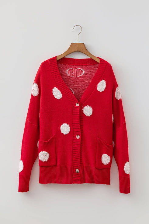 Oversized Polka Dot Button Front V Neck Cardigan