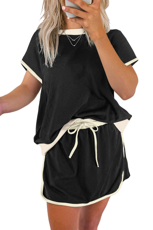 Contrast Trim Drop Shoulder Two Piece Skort Set
