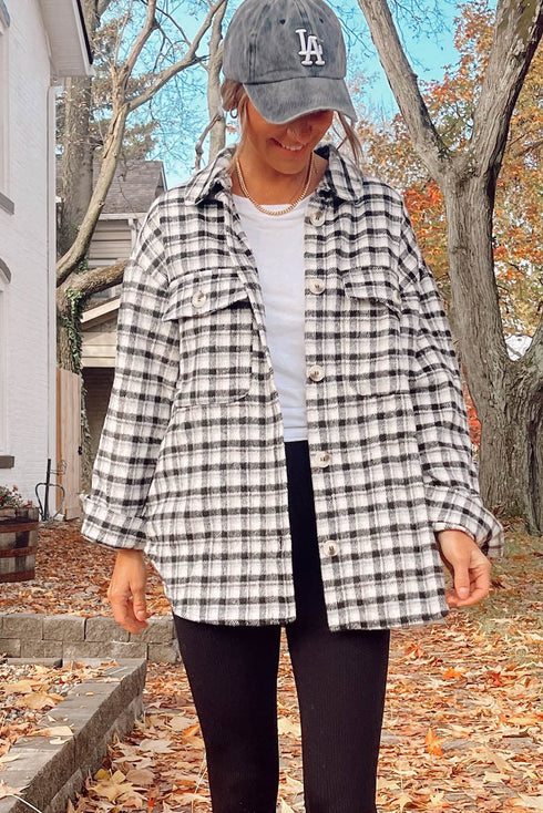 Casual Plaid Print Button Front Tunic Shacket