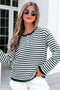 Striped Button Placket Drop Shoulder Long Sleeve Sweater