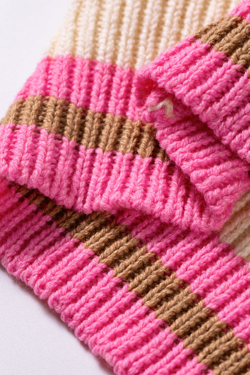 Cotton Striped Pattern Textured Drop Shoulder Sweater