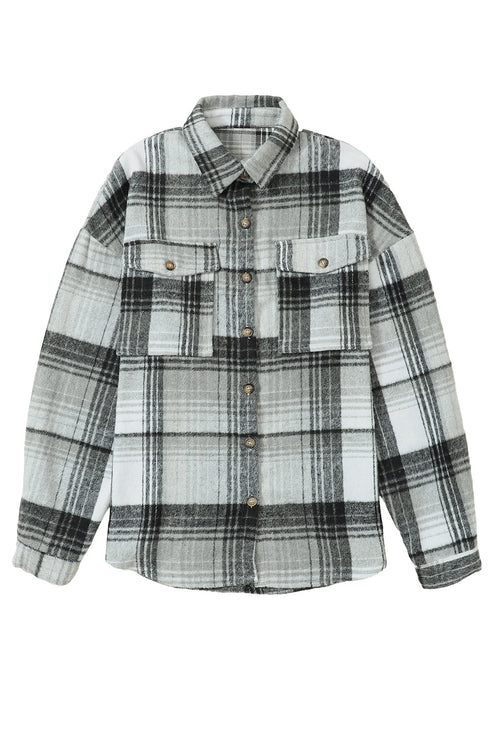 Casual Plaid Print Flap Pocket Button Down Shacket