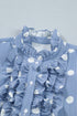 Stripe Polka Dot Print Pleated Ruffle Sleeve Blouse