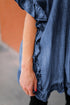 Chambray Denim Ruffle Hem Half Sleeve Open Loose Kimono
