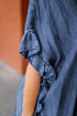 Chambray Denim Ruffle Hem Half Sleeve Open Loose Kimono